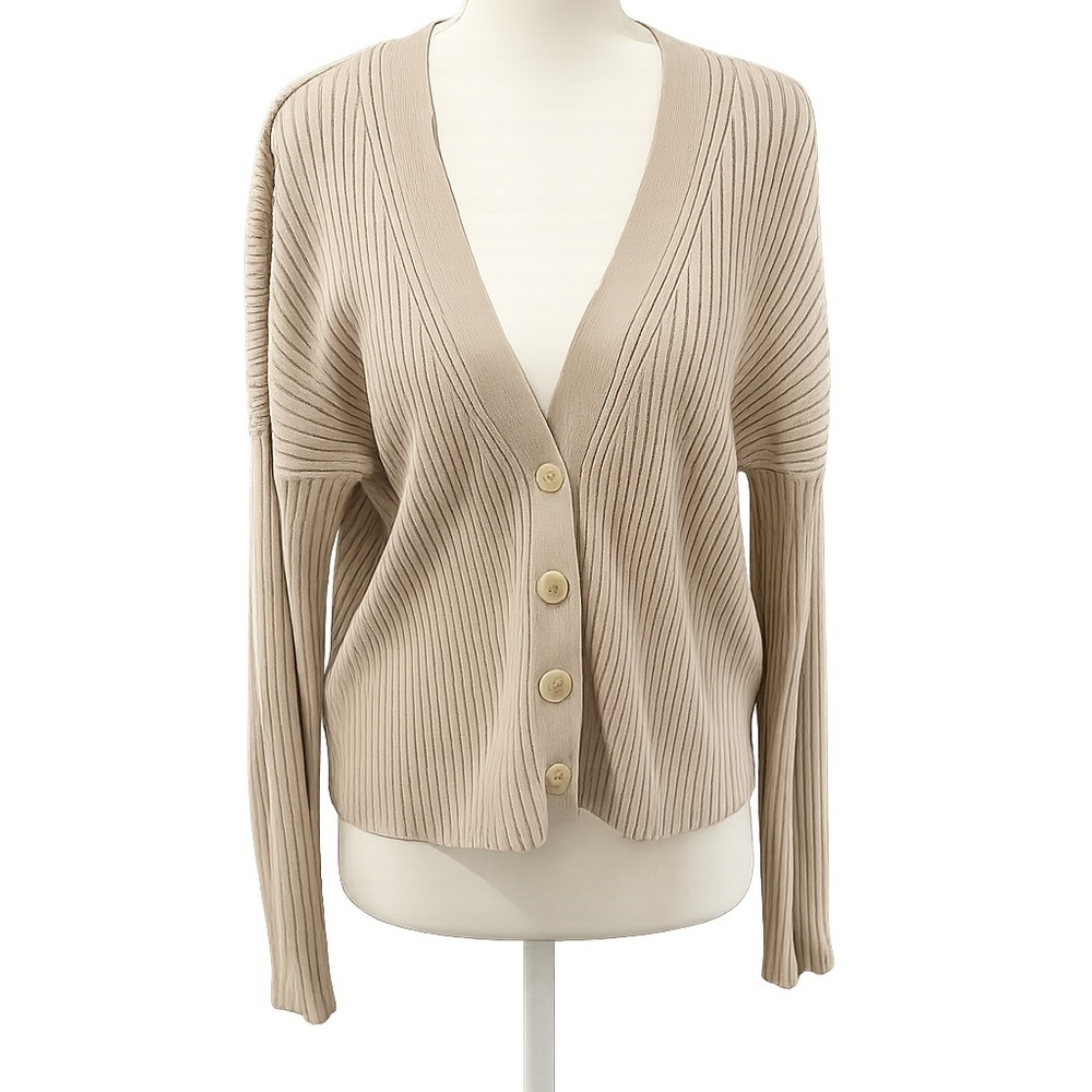 Abercrombie & Fitch Ribbed Cardigan Sweater Size Large Neutral Beige